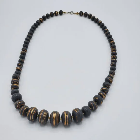 Vintage Gray Gold Beaded Necklace Costume Fashion Jewelry - Picture 6 of 6